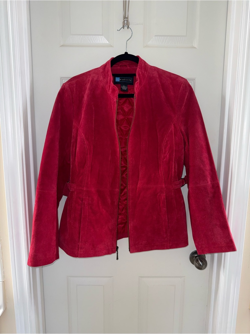 Women's Red Suede Zip-Front Jacket